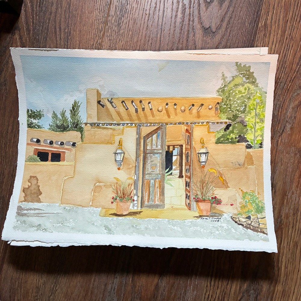 Santa Fe See-Through House Warren C Plauche Original Watercolor Painting 11x15